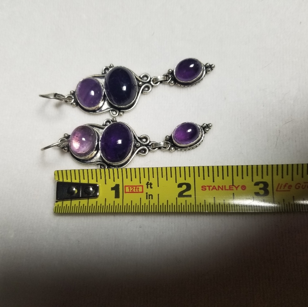 3 Tiered Amethyst Stone Pierced Earrings - Picture 7 of 9